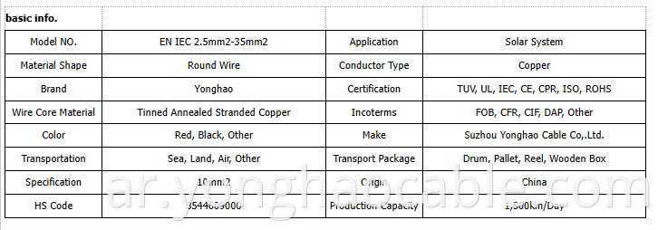 TUV IEC&EN standard solar cable 1X6.0mm2 wires
